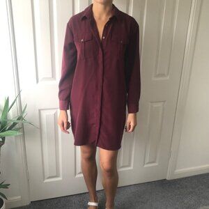 TOPSHOP Burgundy Chiffon Button Down Dress